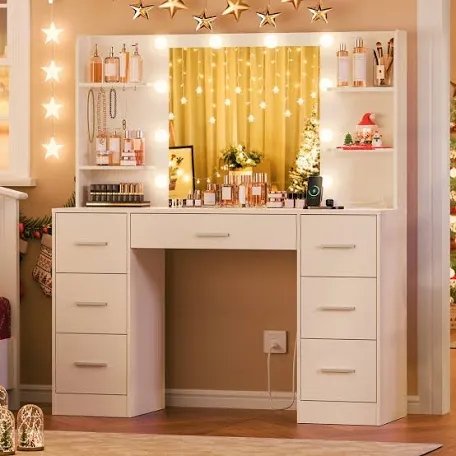 Camyla Makeup Vanity Table with LED Lighted Mirror