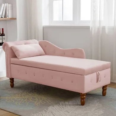 Storage Upholstered Chaise Lounge with Pillow