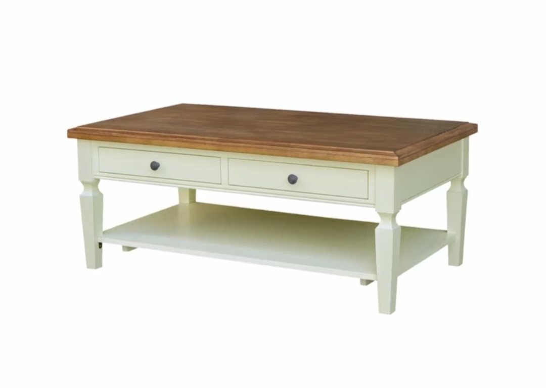 Wooden Coffee Table with Drawers - Distressed Gray/Taupe Finish