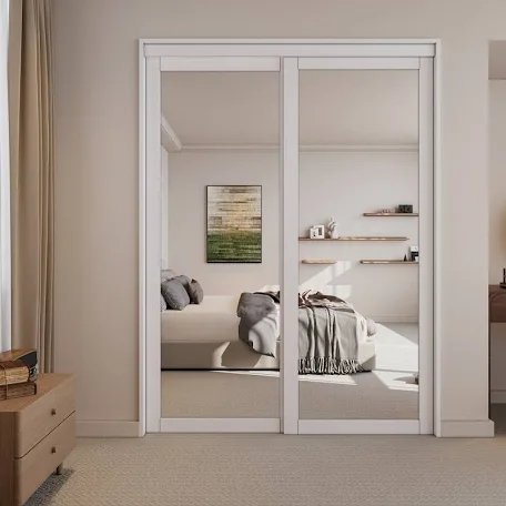 White Prefinished 1-Lite Mirrored Closet Sliding Door with Hardware