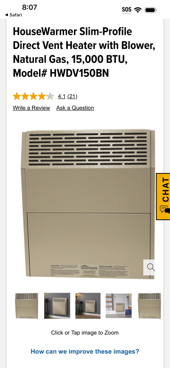 Housewarmer Direct-Vent Gas Wall Furnace HWDV100X / HWDV100BX