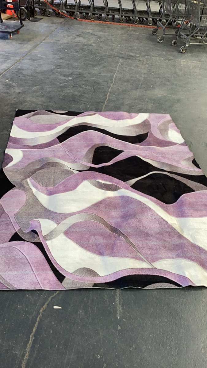 8 ft x 6ft Abstract Wave Pattern Area Rug - Purple, Black, and White