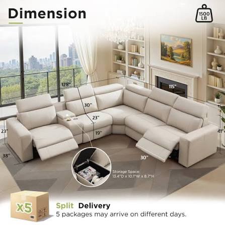 Beige 13.4" Wide Center Console for couch