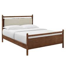 Leni Queen Size Wood Platform Bed Frame In Walnut Heathered Ivory