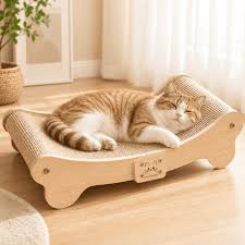 Multipurpose Cat Scratcher Side Table with Storage, Solid Wood Cat Scratching Post with Wheels for Living Room Bedroom
