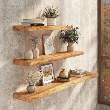 Solid Wood Floating Wall Shelves Set of 2