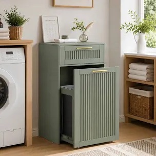 Pull Out Laundry Hamper Cabinet with Removable Liner&Drawer