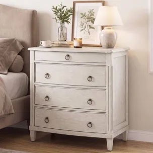 3-Drawer Transitional 27''W Curved End Table with Pull-out Shelf and Solid Wood Legs