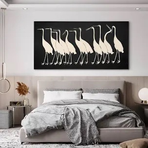 Modern Minimalist Beige Cranes on Dark Background Extra Large Framed Art