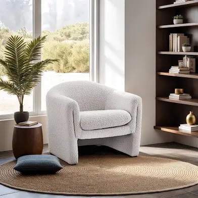 Modern Cream Upholstered Accent Chair with U-Shape Back