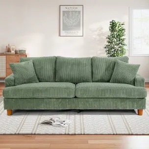 87" Solid Wood Leg Corduroy 3-Person Sofa with 2 Pillows