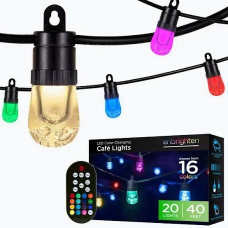 Enbrighten Color-Changing LED Café Lights, 40-Foot, 20-Bulb