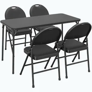 4 ft Rectangular Folding Table, PU Leather Top, Metal Frame, No Assembly, Indoor Outdoor Card Dining Table, Black