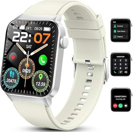 EGQINR Smart Watch Fitness Tracker (Answer/Make Call) - White/Beige