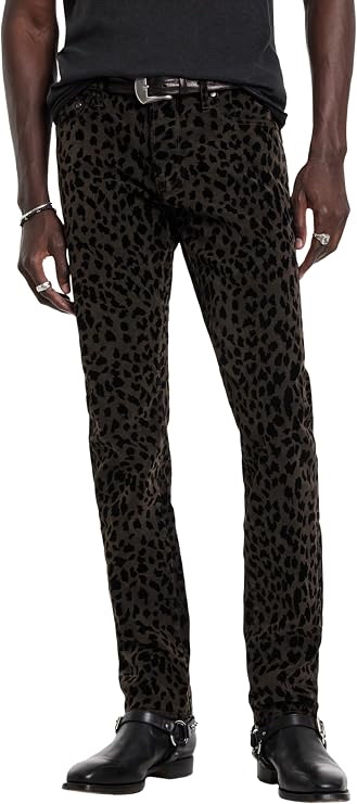 John Varvatos Men's JV 702 Slim Fit Pants in Black Leopard Print
