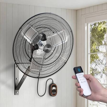 24" Industrial Wall Mount Fan With Remote Control, Dc Motor, 8-speed Oscillating High-velocity Wall Fan With Timer For Garage, Workshop & Patio