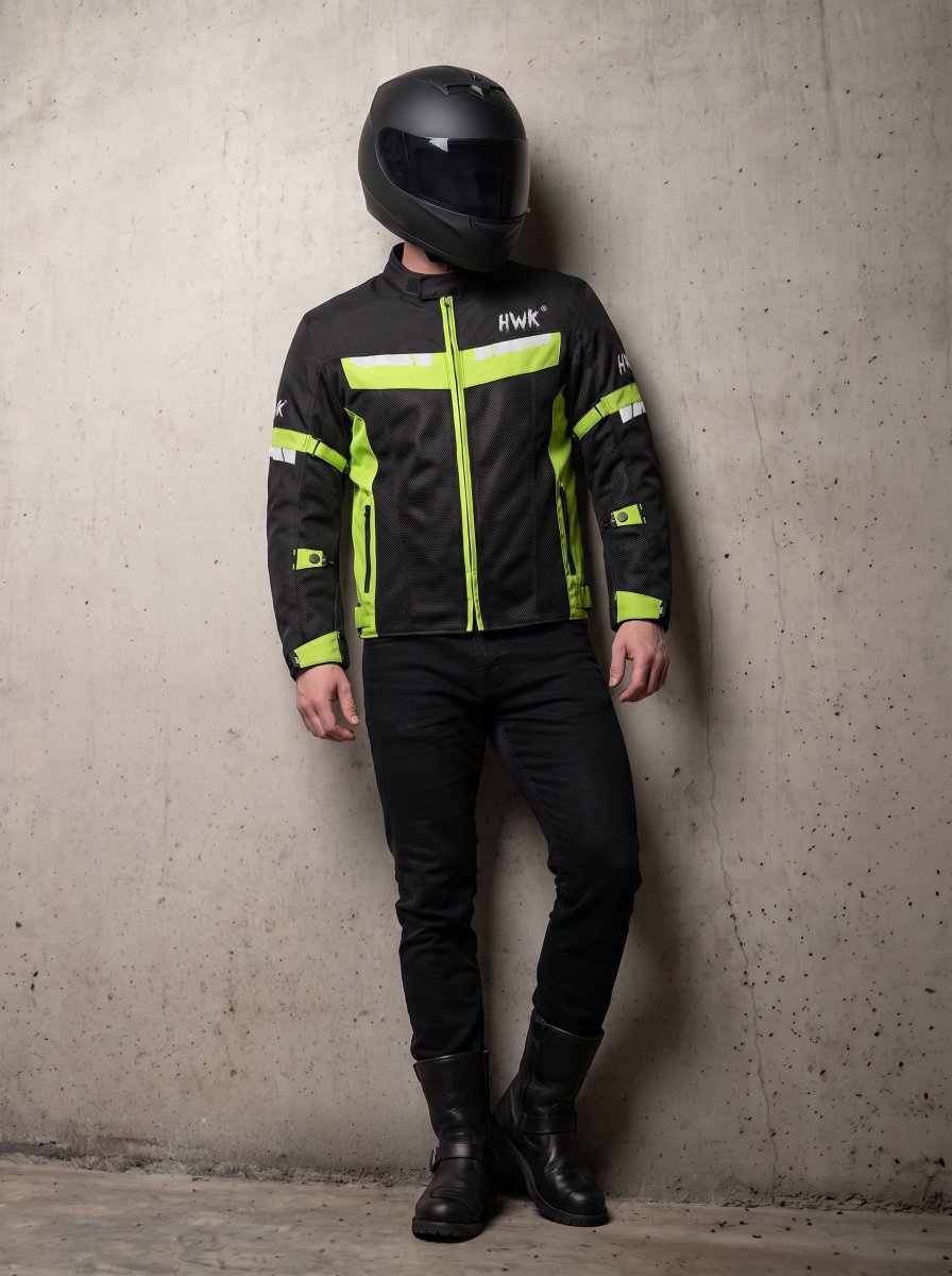 TiK Molo Black and Neon Yellow High-Visibility Motorcycle Jacket (stock photo may not be exact match)