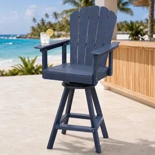 360° Swivel Adirondack Bar Chair, Weatherproof HDPE Outdoor Stool for Patio & Garden, Navy Blue