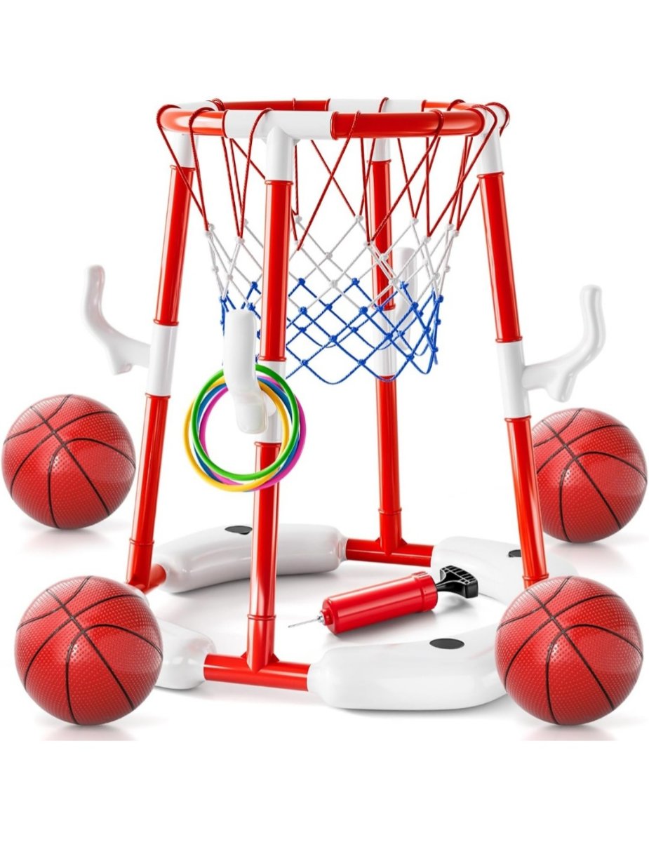 Spring Flower 2-in-1 Pool Basketball Hoop and Ring Toss