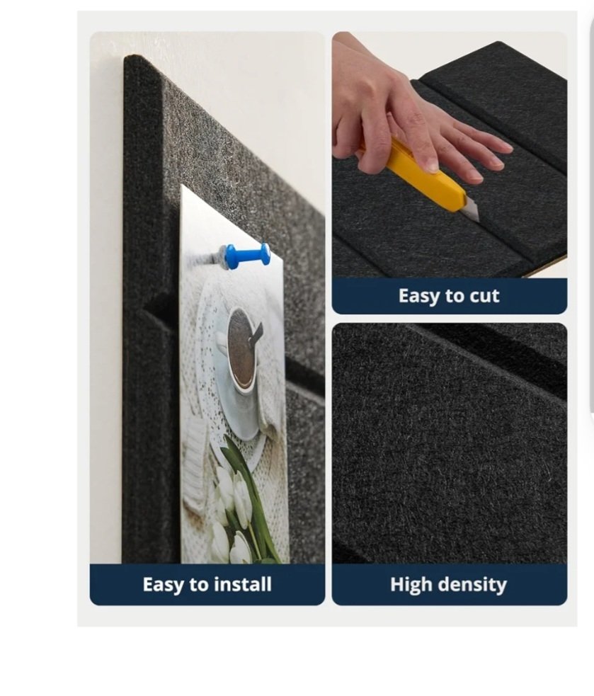Bambfy Large Cork Board Felt Board Dark Grey