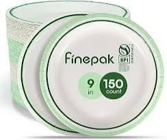 Finepak Disposable Paper Plates 100 Pack 9 inch