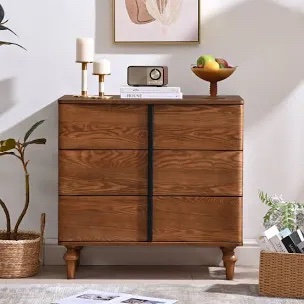 Jahey Modern 3-Drawer Storage Cabinet with Rounded Corners and Integrated Handles, Brown Wood Finish