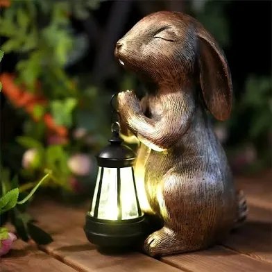 Astruly Solar Rabbit Garden Statue with Glowing Lantern
