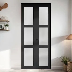 3-Lite Frosted Glass and Black Manual Door
