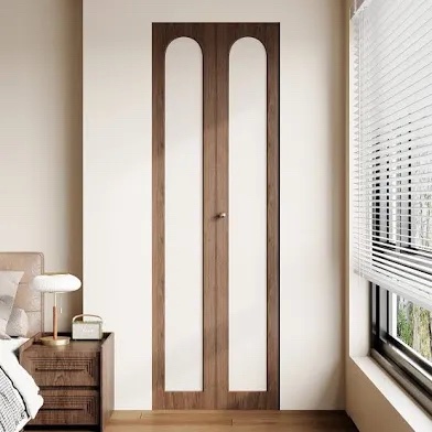 24 in. x 80 in. Modern Arched Solid Core PVC Closet Door with Leather Accent Panel, Installation Hardware Included