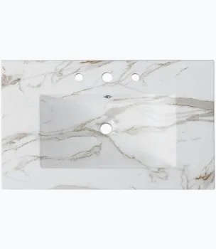 Bathroom Vanity Top with Integrated Sink, Faux White Marble Finish missing pieces