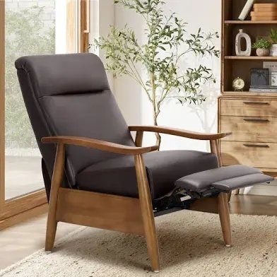 Walnut Leather Push-Back Recliner- Arm Only