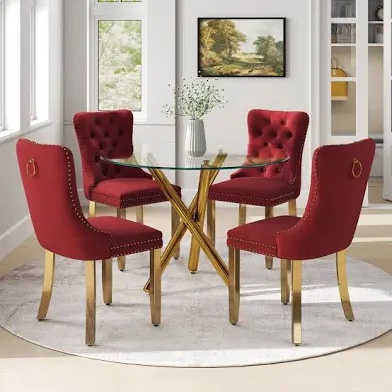 Furniture Set - Red Velvet Chair and Large Round Table