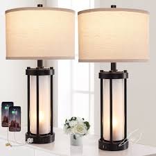 LAIKEYO Set of 2 Metal and Transparent Bubble Acrylic Rod Table Lamps with USB Ports