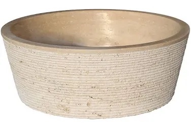 Stone Vessel Bathroom Sink, Round Beige Speckled Natural Stone