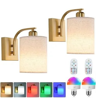 Wall Sconce with Battery Operated Bulb 2-Pack - Silver / Linen