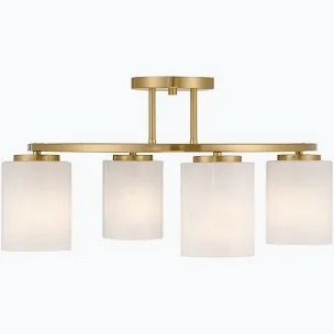 Modern Brass 4-Light Flush Mount Ceiling Chandelier with Frosted Glass Shades