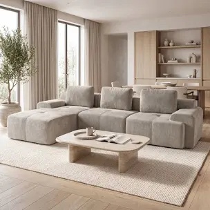 Monroe 122" Wide Compressed Modular Sectional Sofa - Beige