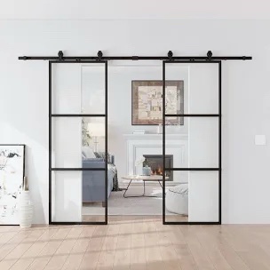 Metal and Glass Sliding Double Barn Door