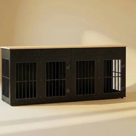 82" Double Dog Crate Furniture with 4 Doors