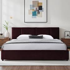 Venice Upholstered Platform Bed - Burgundy - King Size - BOX 3