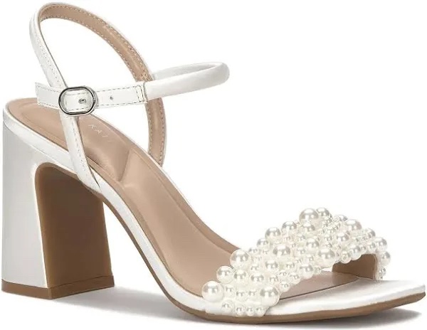 Vianna White Pearl Block Heel Sandals Size 11