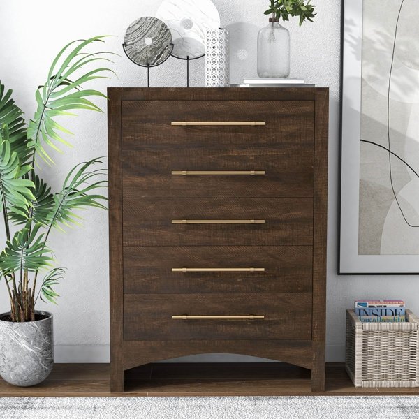 Rustic Wood 5-Drawer Vertical Dresser (damaged)