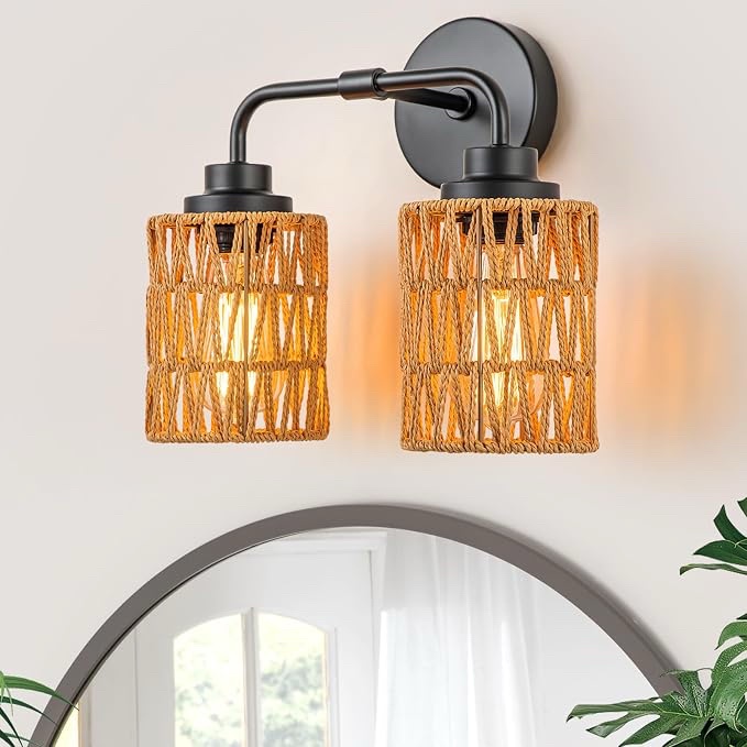 FIYUEOYI 2-Head Bow-Shaped Triangular Woven Wall Sconce