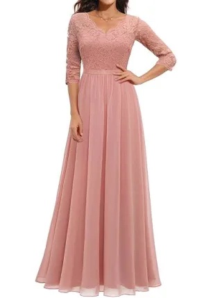 Wedtrend Women's Lace Overlay Maxi Dress, Dusty Pink, Size XL