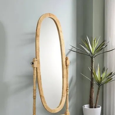 59.25" Tall Standing Wooden Floor Mirror, Oval Shape