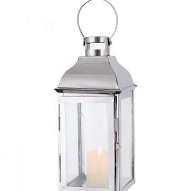 12" High Metal Decorative Candle Lantern With Tempered Glass