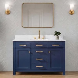Sudio Design Jasper 48-inch Navy Blue Vanity with Carrara White Engineered Stone Top
