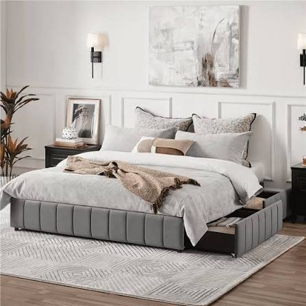 Rodwar Upholstered Platform Storage Bed - Dark Gray