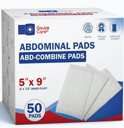Gauze Care Abdominal Pads ABD-Combine Pads 5"x9" 50 Count Sterile