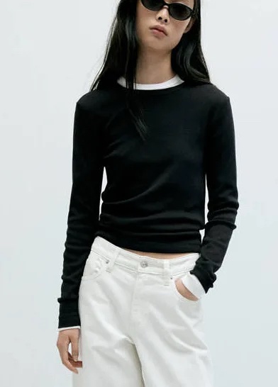 Mango Black Long Sleeve T-Shirt with Tag